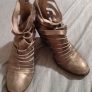 Free People Metallic Strappy Heeled Boots